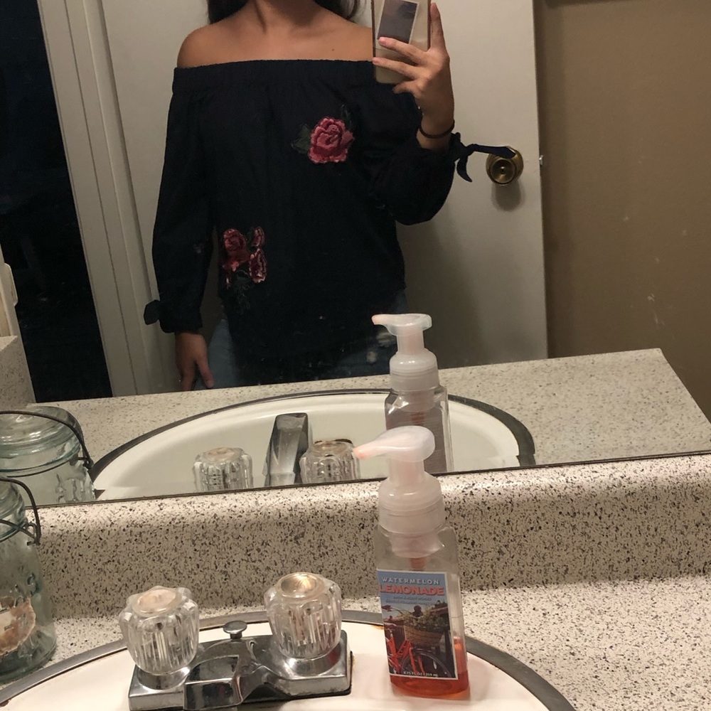 floral embroiled off the shoulder top